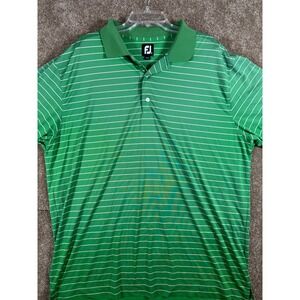 FJ FootJoy Mens Green Pink Stripe Golf Polo Shirt XXL Polyester Spandex‎ FLAW